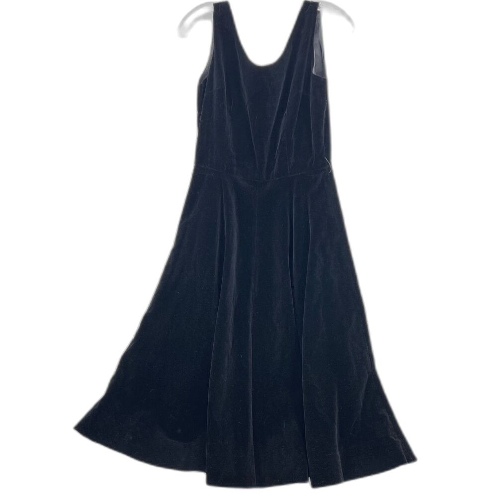 Village Store VTG Black Velvet Fit & Flare Midi Dress Sleeveless Evening Sz MD**